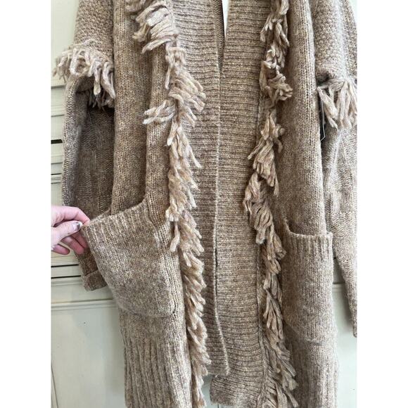 NWT $378 Joie Klara‎ Wool/alpaca Belted Fringe Cardigan Caramel XS Super Soft - Picture 9 of 11